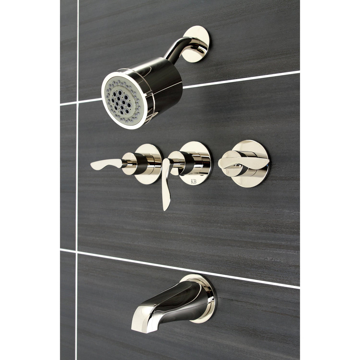 Serena KBX8136SVL Three-Handle 5-Hole Wall Mount Tub and Shower Faucet, Polished Nickel