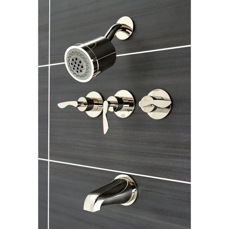 Serena KBX8136SVL Three-Handle 5-Hole Wall Mount Tub and Shower Faucet, Polished Nickel