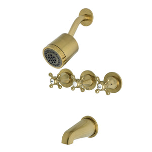 Metropolitan KBX8137BX Three-Handle 5-Hole Wall Mount Tub and Shower Faucet, Brushed Brass