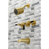 Kaiser KBX8137DKL Three-Handle 5-Hole Wall Mount Tub and Shower Faucet, Brushed Brass