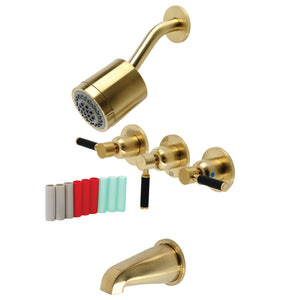 Kaiser KBX8137DKL Three-Handle 5-Hole Wall Mount Tub and Shower Faucet, Brushed Brass