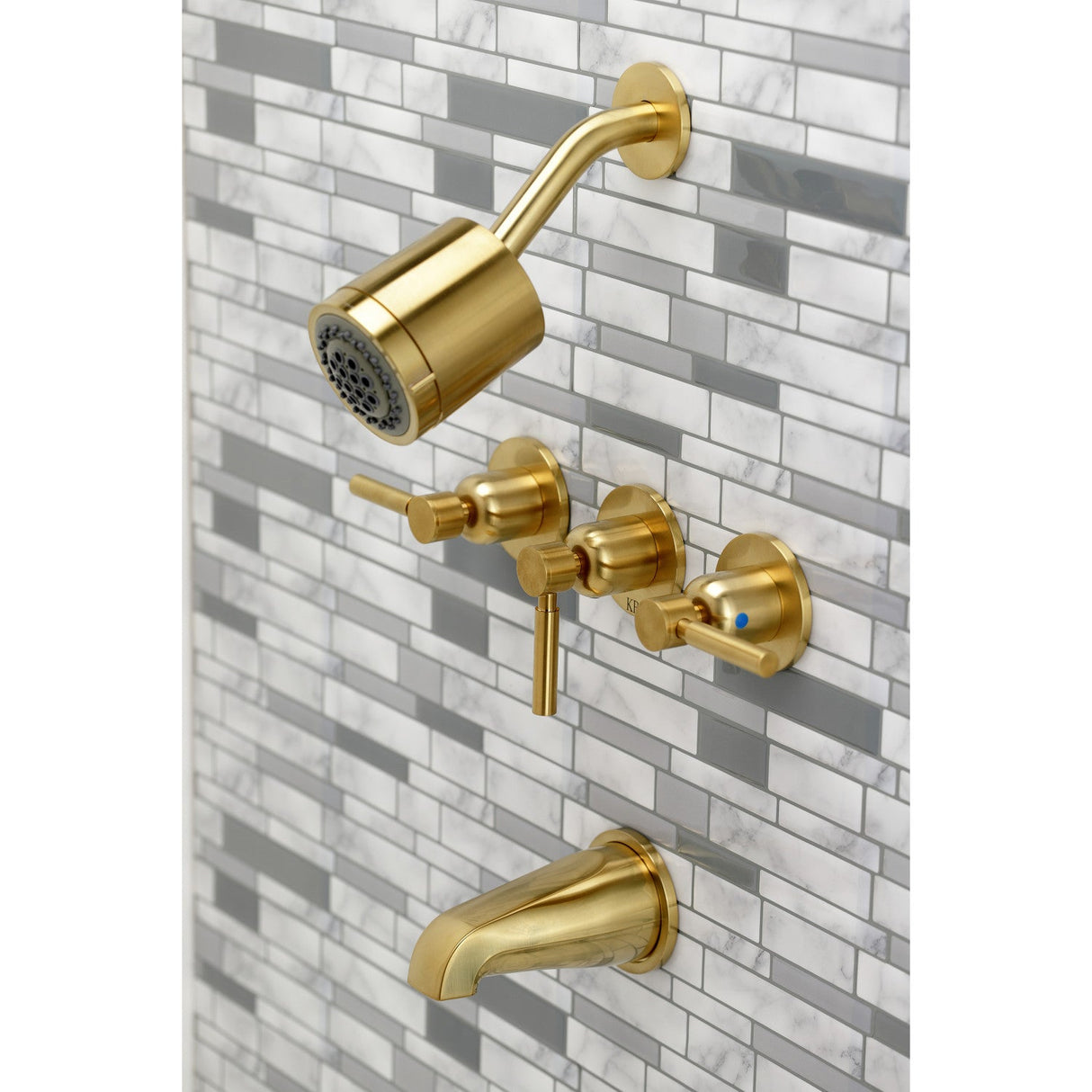 Concord KBX8137DL Three-Handle 5-Hole Wall Mount Tub and Shower Faucet, Brushed Brass