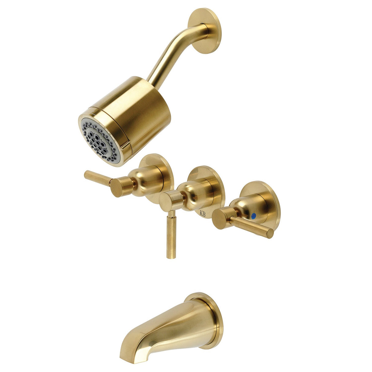 Concord KBX8137DL Three-Handle 5-Hole Wall Mount Tub and Shower Faucet, Brushed Brass