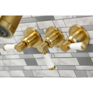 Paris KBX8137DPL Three-Handle 5-Hole Wall Mount Tub and Shower Faucet, Brushed Brass