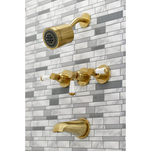 Paris KBX8137DPL Three-Handle 5-Hole Wall Mount Tub and Shower Faucet, Brushed Brass