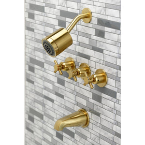 Concord KBX8137DX Three-Handle 5-Hole Wall Mount Tub and Shower Faucet, Brushed Brass