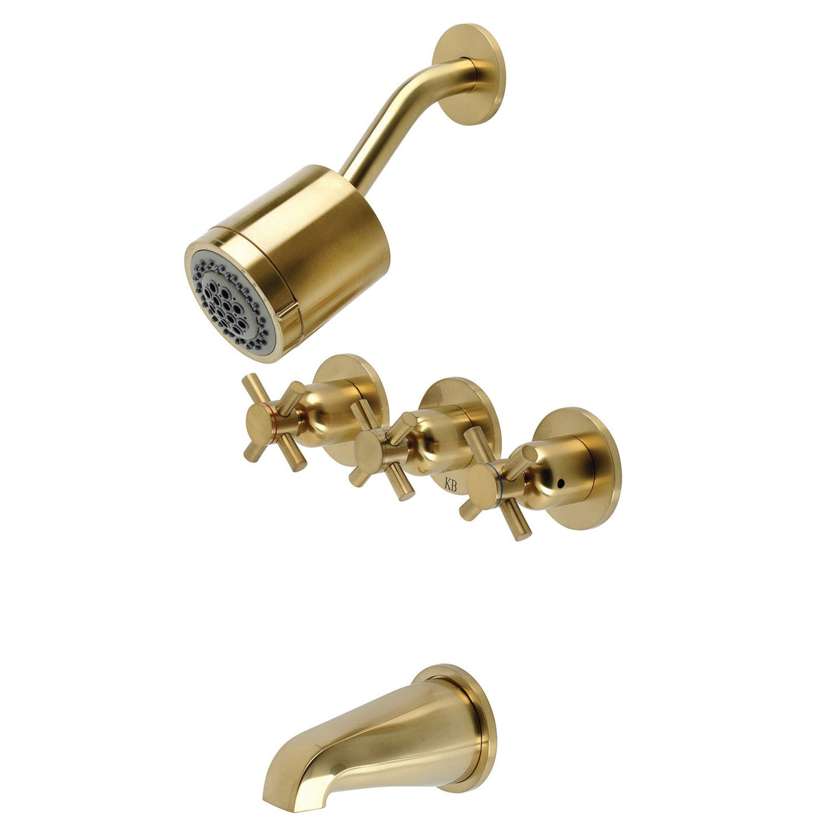 Concord KBX8137DX Three-Handle 5-Hole Wall Mount Tub and Shower Faucet, Brushed Brass