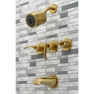 Centurion KBX8137EFL Three-Handle 5-Hole Wall Mount Tub and Shower Faucet, Brushed Brass