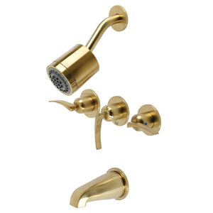 Centurion KBX8137EFL Three-Handle 5-Hole Wall Mount Tub and Shower Faucet, Brushed Brass