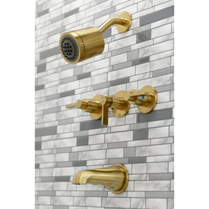 NuvoFusion KBX8137NDL Three-Handle 5-Hole Wall Mount Tub and Shower Faucet, Brushed Brass