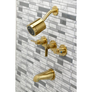 NuvoFusion KBX8137NDL Three-Handle 5-Hole Wall Mount Tub and Shower Faucet, Brushed Brass