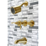 Serena KBX8137SVL Three-Handle 5-Hole Wall Mount Tub and Shower Faucet, Brushed Brass
