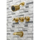 Millennium KBX8137ZX Three-Handle 5-Hole Wall Mount Tub and Shower Faucet, Brushed Brass