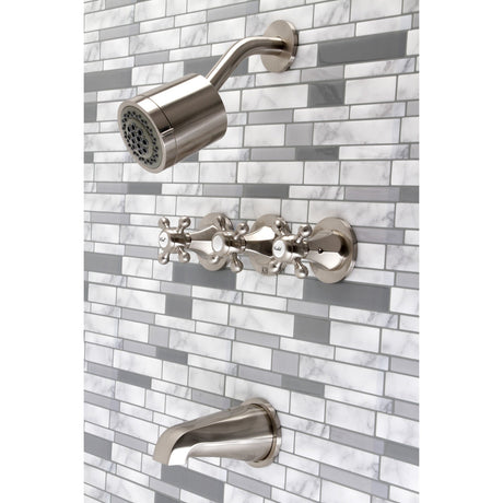 Metropolitan KBX8138BX Three-Handle 5-Hole Wall Mount Tub and Shower Faucet, Brushed Nickel