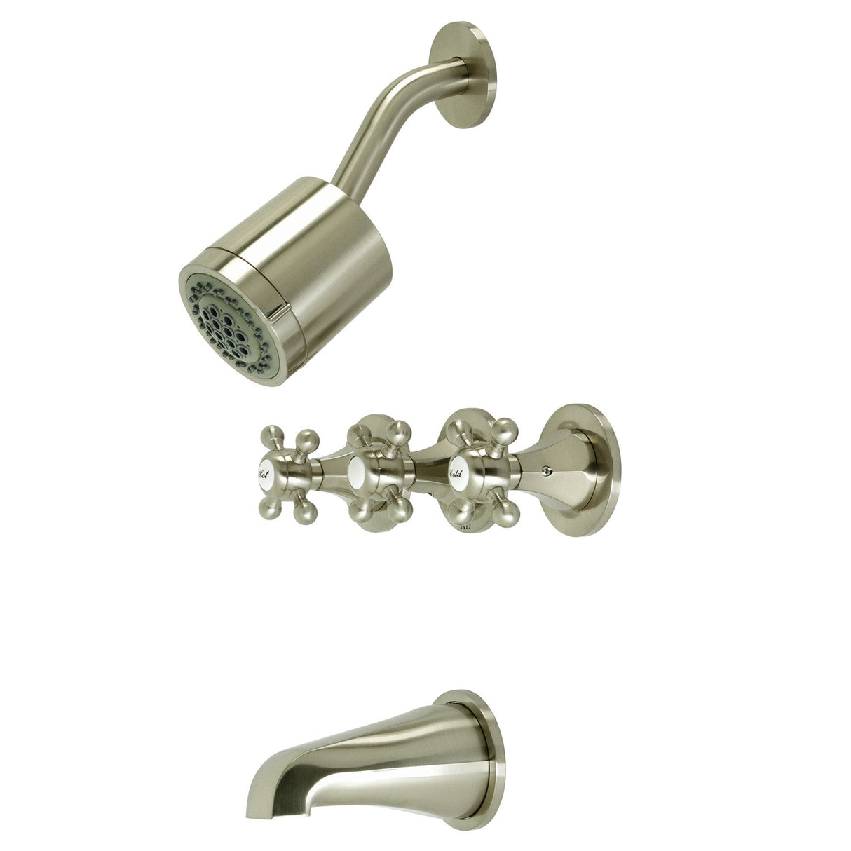 Metropolitan KBX8138BX Three-Handle 5-Hole Wall Mount Tub and Shower Faucet, Brushed Nickel