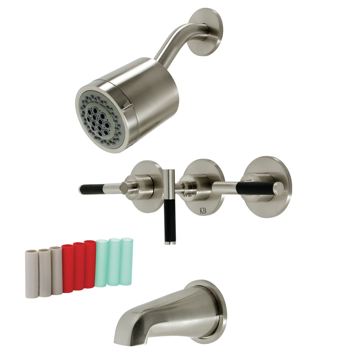 Kaiser KBX8138CKL Three-Handle 5-Hole Wall Mount Tub and Shower Faucet, Brushed Nickel