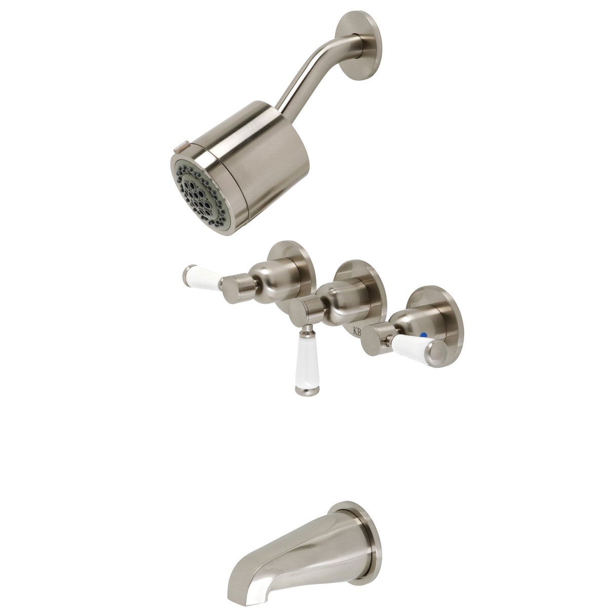 Paris KBX8138DPL Three-Handle 5-Hole Wall Mount Tub and Shower Faucet, Brushed Nickel
