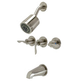 Serena KBX8138SVL Three-Handle 5-Hole Wall Mount Tub and Shower Faucet, Brushed Nickel