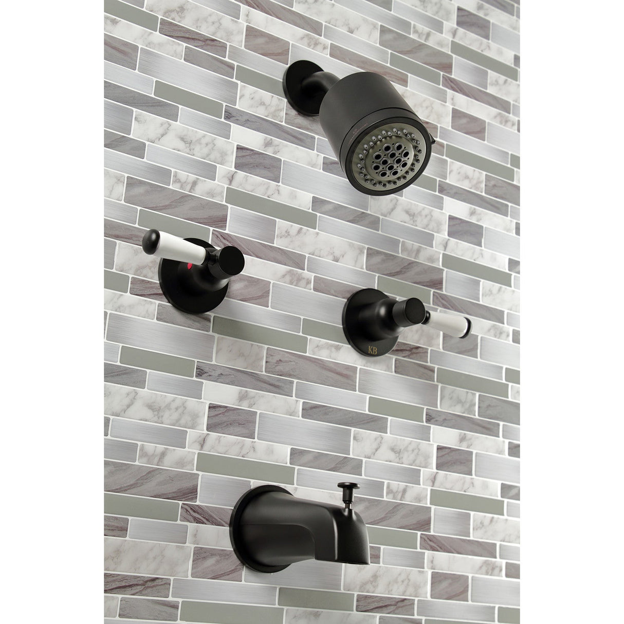 Paris KBX8140DPL Two-Handle 4-Hole Wall Mount Tub and Shower Faucet, Matte Black