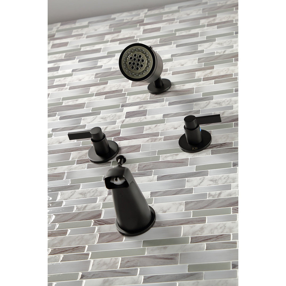 NuvoFusion KBX8140NDL Two-Handle 4-Hole Wall Mount Tub and Shower Faucet, Matte Black