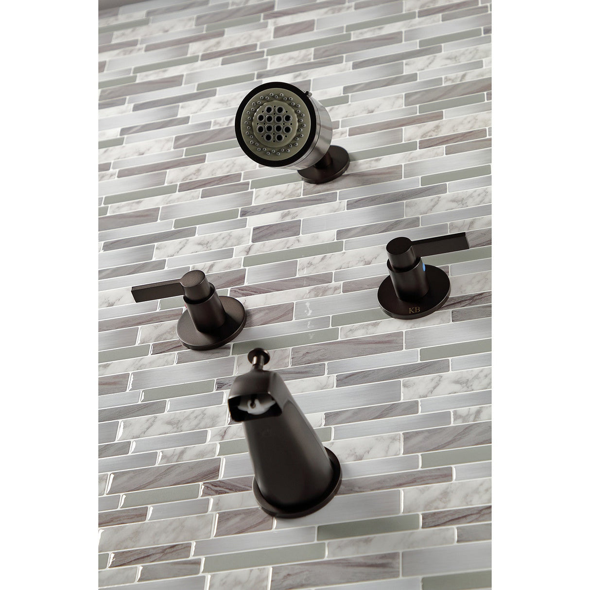 NuvoFusion KBX8145NDL Two-Handle 4-Hole Wall Mount Tub and Shower Faucet, Oil Rubbed Bronze