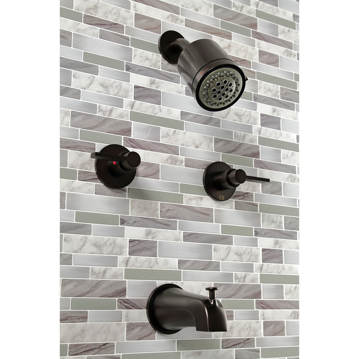 NuvoFusion KBX8145NDL Two-Handle 4-Hole Wall Mount Tub and Shower Faucet, Oil Rubbed Bronze