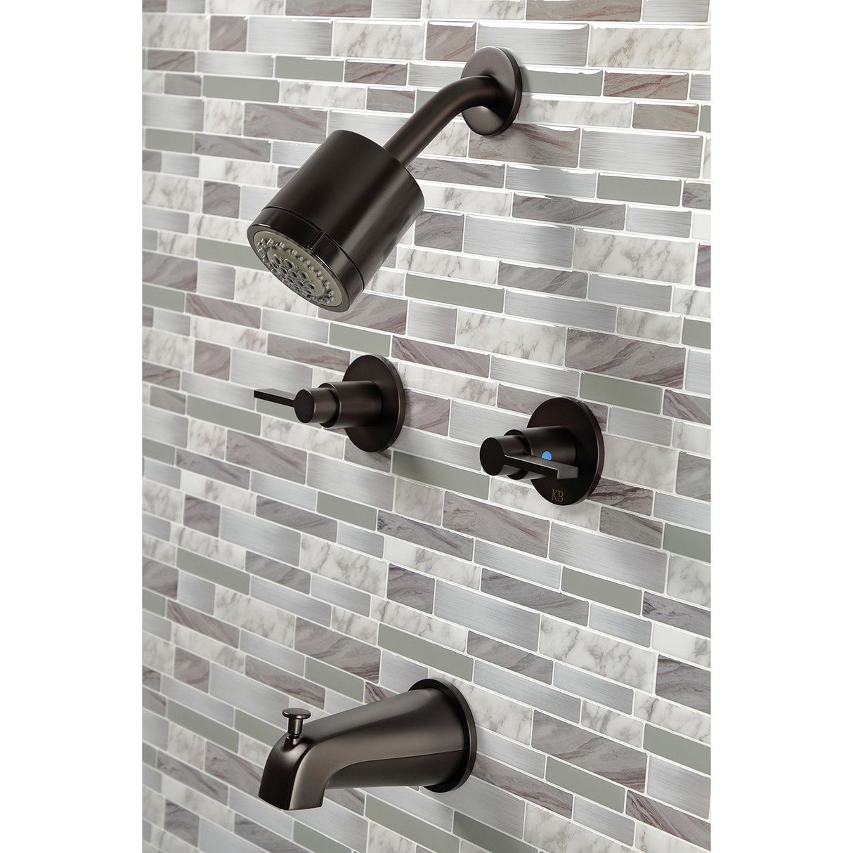 NuvoFusion KBX8145NDL Two-Handle 4-Hole Wall Mount Tub and Shower Faucet, Oil Rubbed Bronze