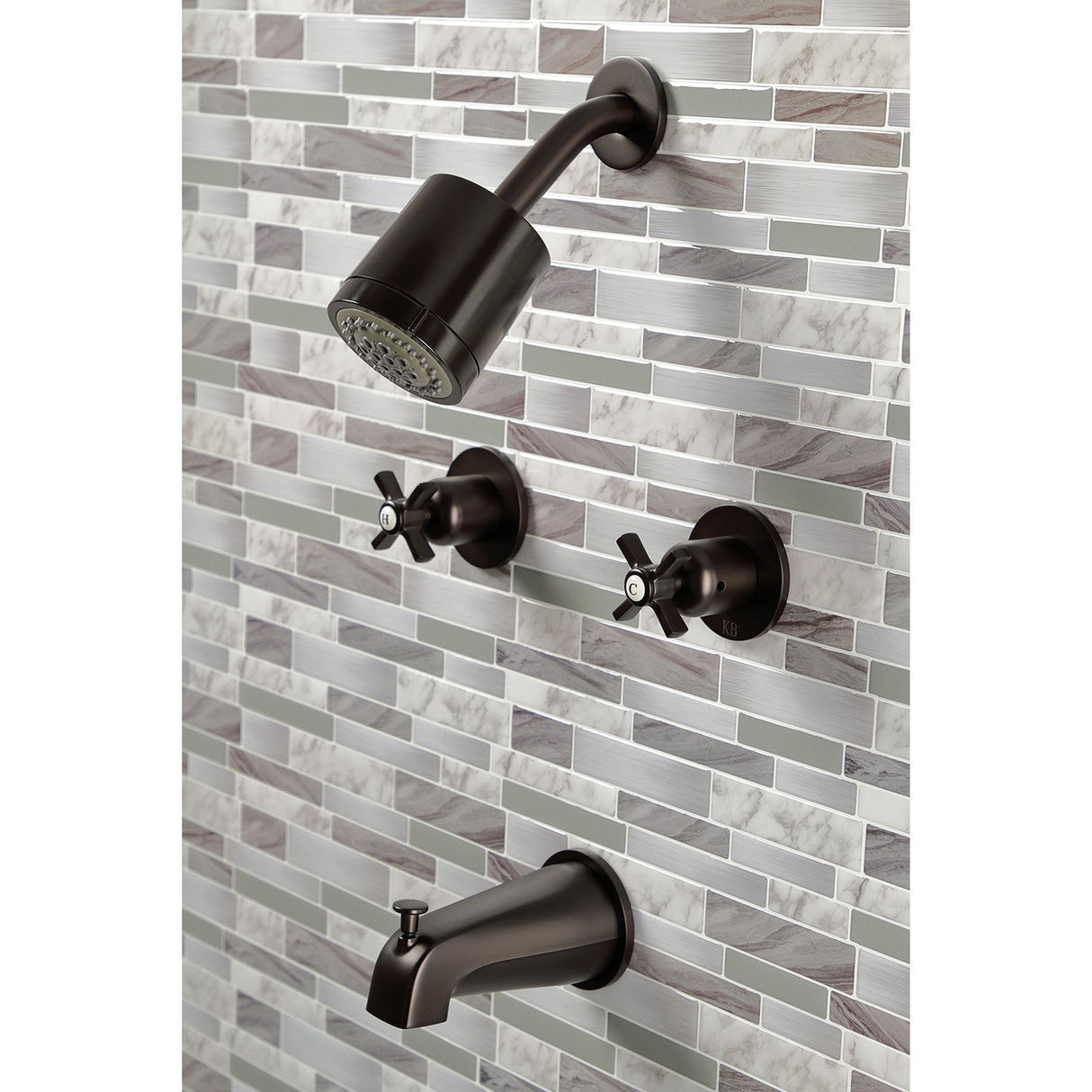 Millennium KBX8145ZX Two-Handle 4-Hole Wall Mount Tub and Shower Faucet, Oil Rubbed Bronze