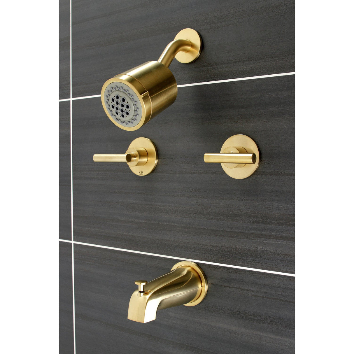 Manhattan KBX8147CML Two-Handle 4-Hole Wall Mount Tub and Shower Faucet, Brushed Brass