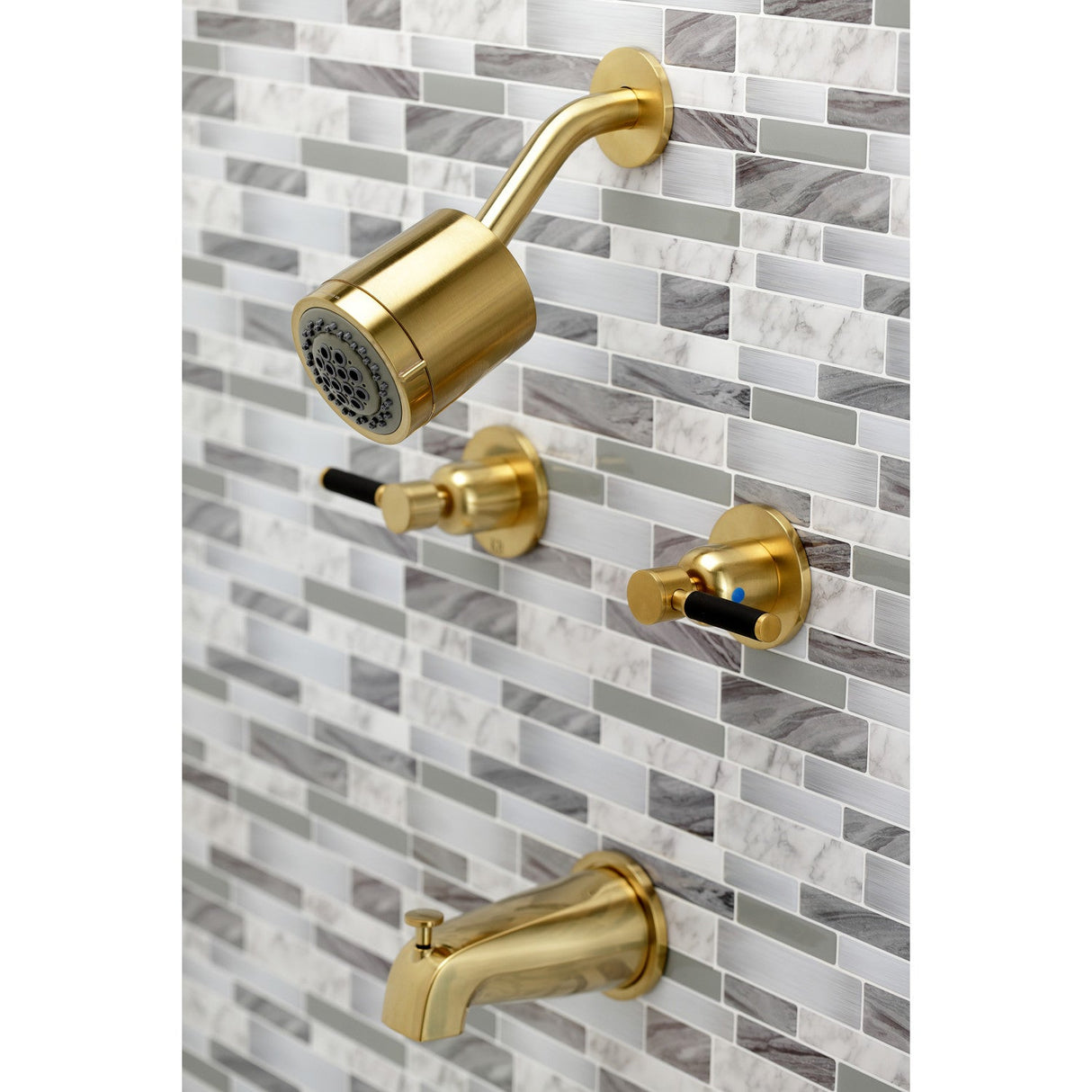 Kaiser KBX8147DKL Two-Handle 4-Hole Wall Mount Tub and Shower Faucet, Brushed Brass