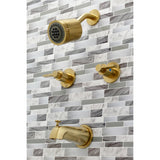NuvoFusion KBX8147NDL Two-Handle 4-Hole Wall Mount Tub and Shower Faucet, Brushed Brass