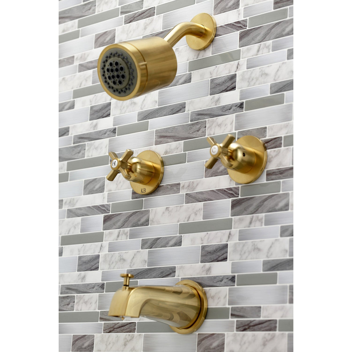 Millennium KBX8147ZX Two-Handle 4-Hole Wall Mount Tub and Shower Faucet, Brushed Brass