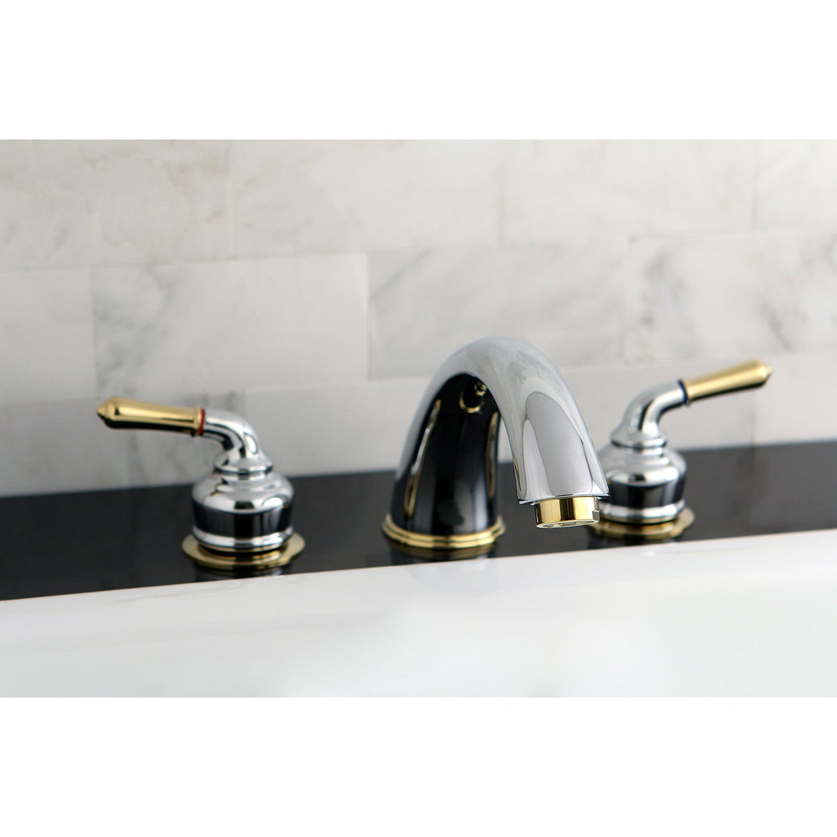 Magellan KC364 Two-Handle 3-Hole Deck Mount Roman Tub Faucet, Polished Chrome/Polished Brass