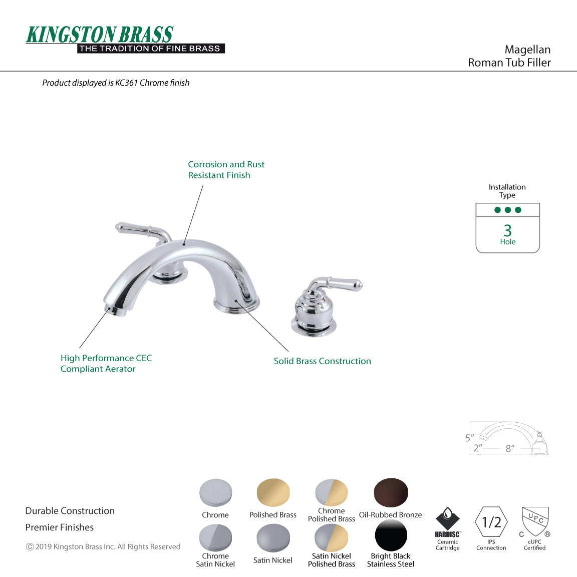Magellan KC365 Two-Handle 3-Hole Deck Mount Roman Tub Faucet, Oil Rubbed Bronze