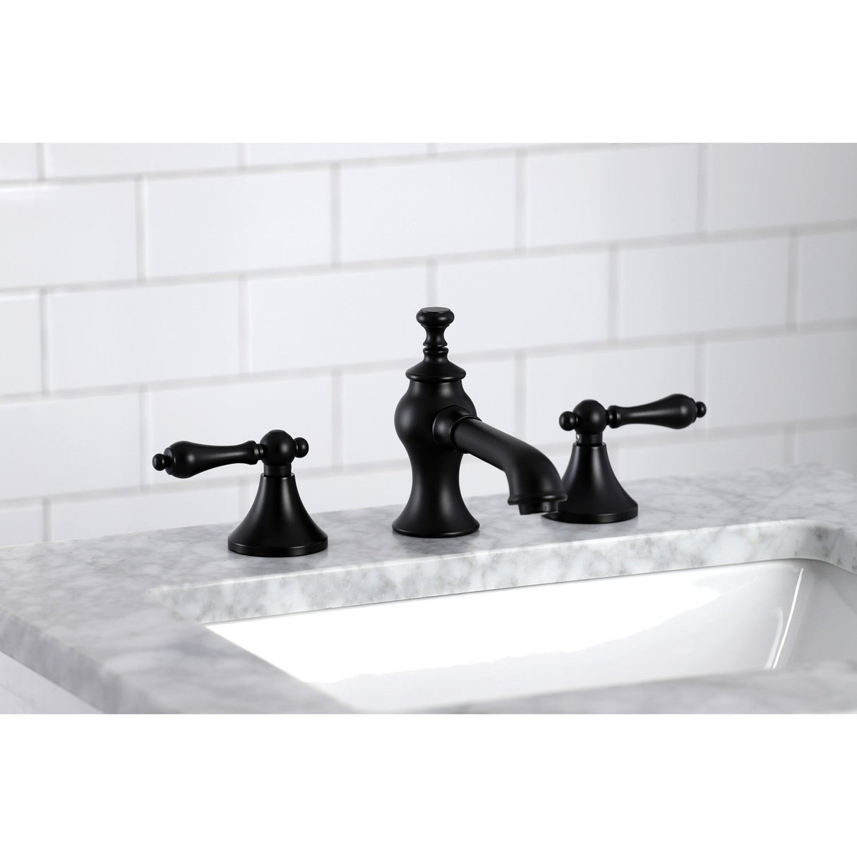Vintage KC7060AL Two-Handle 3-Hole Deck Mount Widespread Bathroom Faucet with Brass Pop-Up, Matte Black