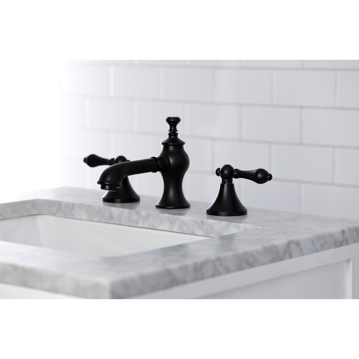Vintage KC7060AL Two-Handle 3-Hole Deck Mount Widespread Bathroom Faucet with Brass Pop-Up, Matte Black