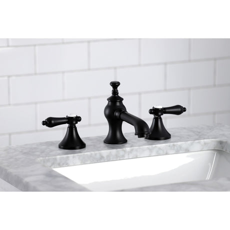 Heirloom KC7060BAL Two-Handle 3-Hole Deck Mount Widespread Bathroom Faucet with Brass Pop-Up, Matte Black