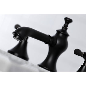 Essex KC7060BEX Two-Handle 3-Hole Deck Mount Widespread Bathroom Faucet with Brass Pop-Up, Matte Black