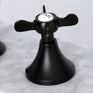 Essex KC7060BEX Two-Handle 3-Hole Deck Mount Widespread Bathroom Faucet with Brass Pop-Up, Matte Black