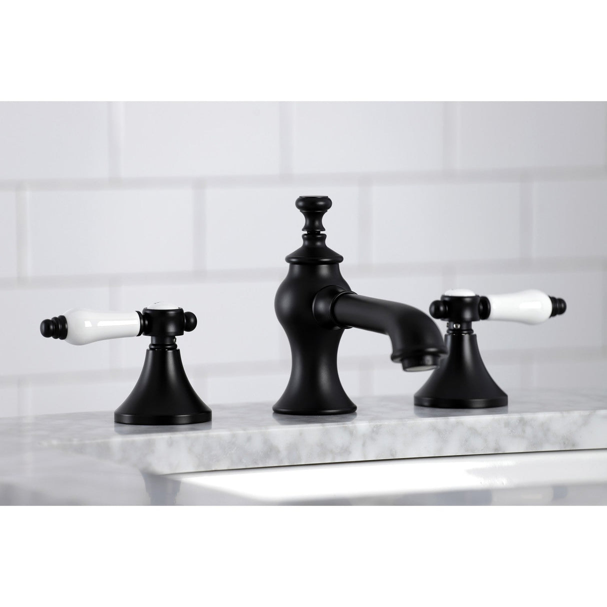 Bel-Air KC7060BPL Two-Handle 3-Hole Deck Mount Widespread Bathroom Faucet with Brass Pop-Up, Matte Black