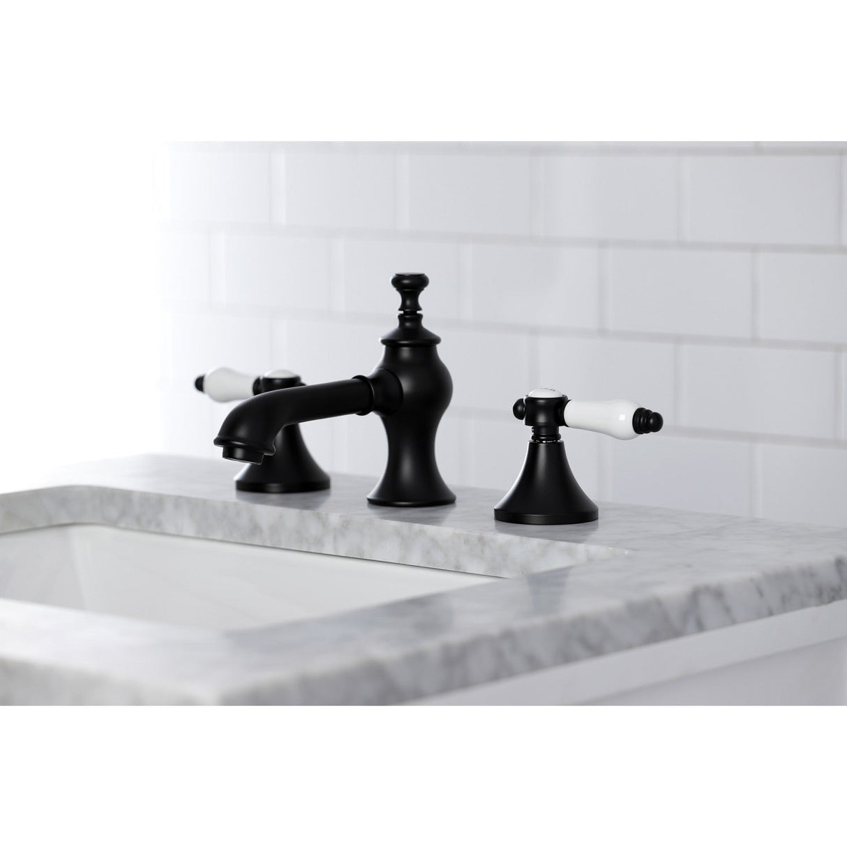 Bel-Air KC7060BPL Two-Handle 3-Hole Deck Mount Widespread Bathroom Faucet with Brass Pop-Up, Matte Black