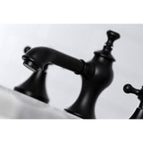 English Country KC7060BX Two-Handle 3-Hole Deck Mount Widespread Bathroom Faucet with Brass Pop-Up, Matte Black