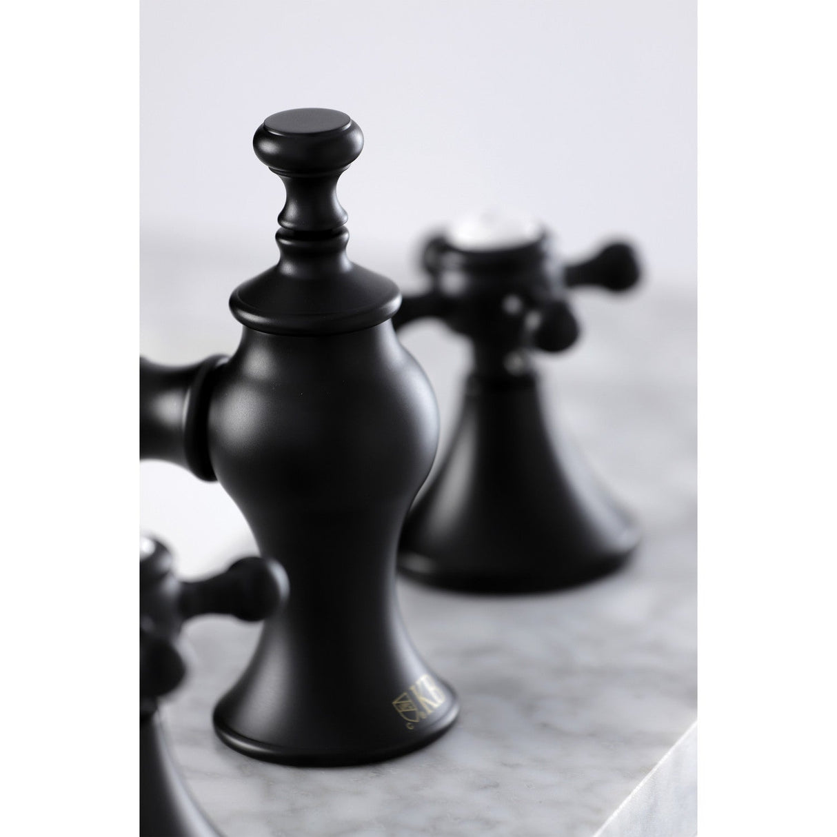 English Country KC7060BX Two-Handle 3-Hole Deck Mount Widespread Bathroom Faucet with Brass Pop-Up, Matte Black