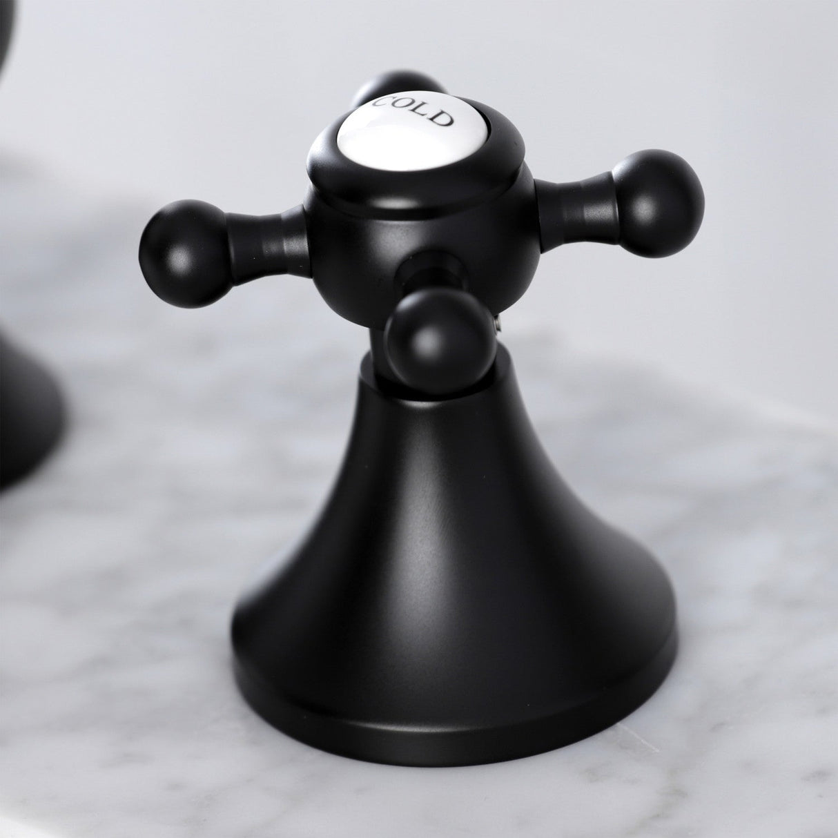 English Country KC7060BX Two-Handle 3-Hole Deck Mount Widespread Bathroom Faucet with Brass Pop-Up, Matte Black