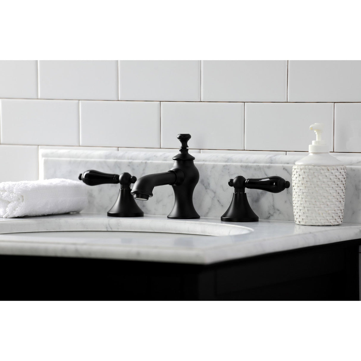 Duchess KC7060PKL Two-Handle 3-Hole Deck Mount Widespread Bathroom Faucet with Brass Pop-Up, Matte Black