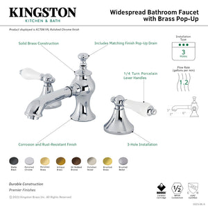 Vintage KC7060PL Two-Handle 3-Hole Deck Mount Widespread Bathroom Faucet with Brass Pop-Up, Matte Black
