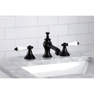 Vintage KC7060PL Two-Handle 3-Hole Deck Mount Widespread Bathroom Faucet with Brass Pop-Up, Matte Black