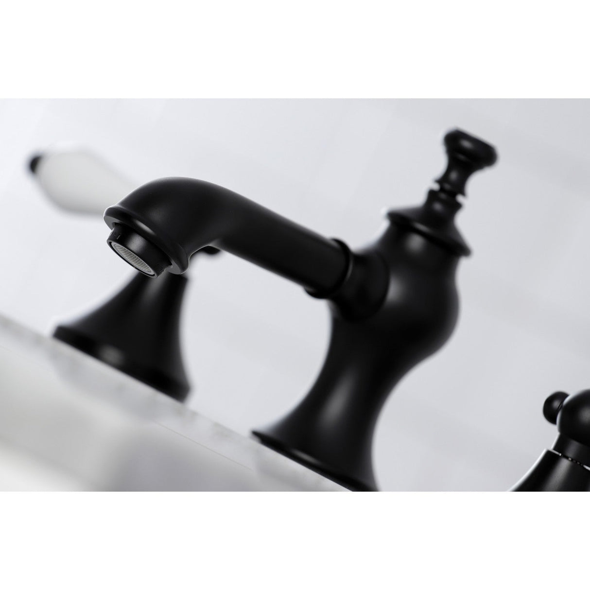 Vintage KC7060PL Two-Handle 3-Hole Deck Mount Widespread Bathroom Faucet with Brass Pop-Up, Matte Black
