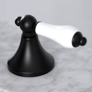 Vintage KC7060PL Two-Handle 3-Hole Deck Mount Widespread Bathroom Faucet with Brass Pop-Up, Matte Black