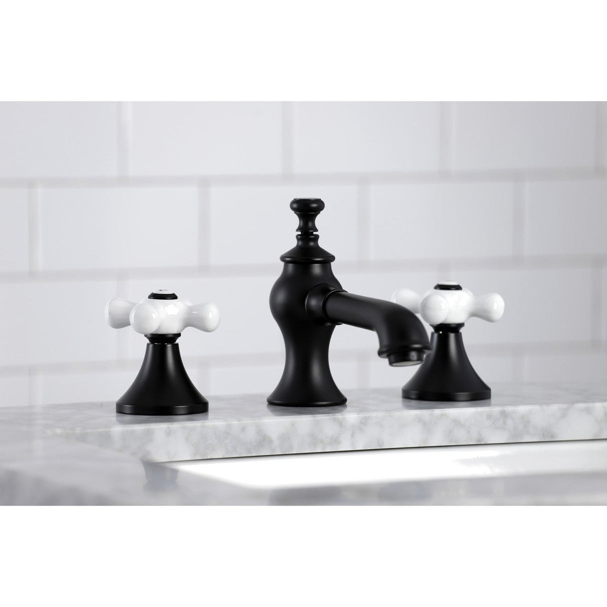 Vintage KC7060PX Two-Handle 3-Hole Deck Mount Widespread Bathroom Faucet with Brass Pop-Up, Matte Black